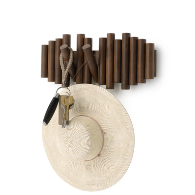 Umbra Picket Rail Wall Hooks - Aged Walnut|Crochets muraux Picket Rail de Umbra - noyer vieilli