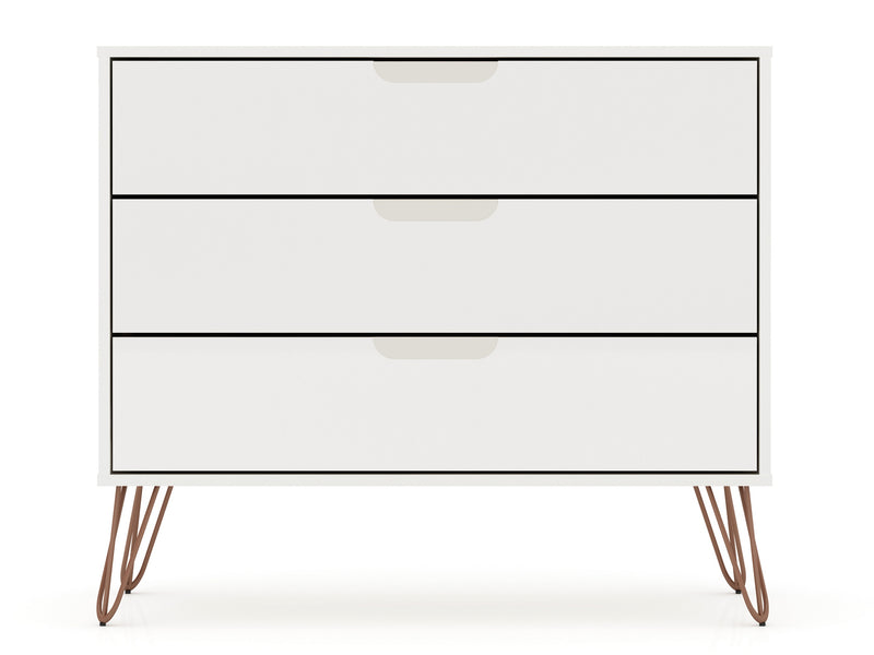 Manhattan Comfort Rockefeller Mid-Century Modern Dresser with 3-Drawers - White