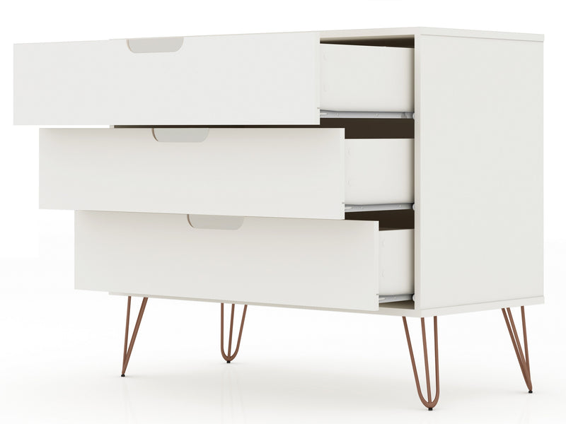 Manhattan Comfort Rockefeller Mid-Century Modern Dresser with 3-Drawers - White