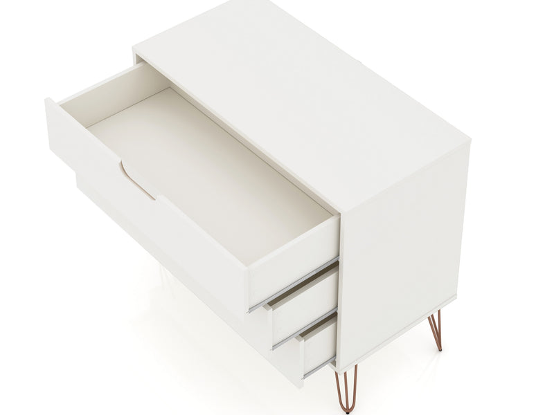 Manhattan Comfort Rockefeller Mid-Century Modern Dresser with 3-Drawers - White