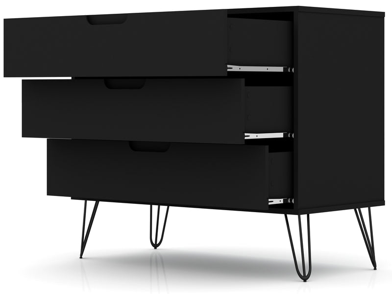Manhattan Comfort Rockefeller Mid-Century Modern Dresser with 3-Drawers - Black