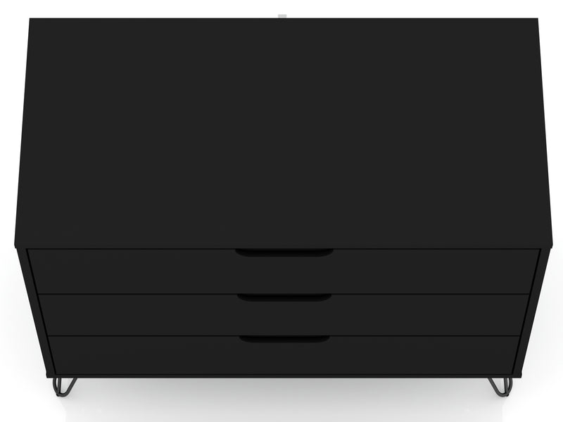 Manhattan Comfort Rockefeller Mid-Century Modern Dresser with 3-Drawers - Black