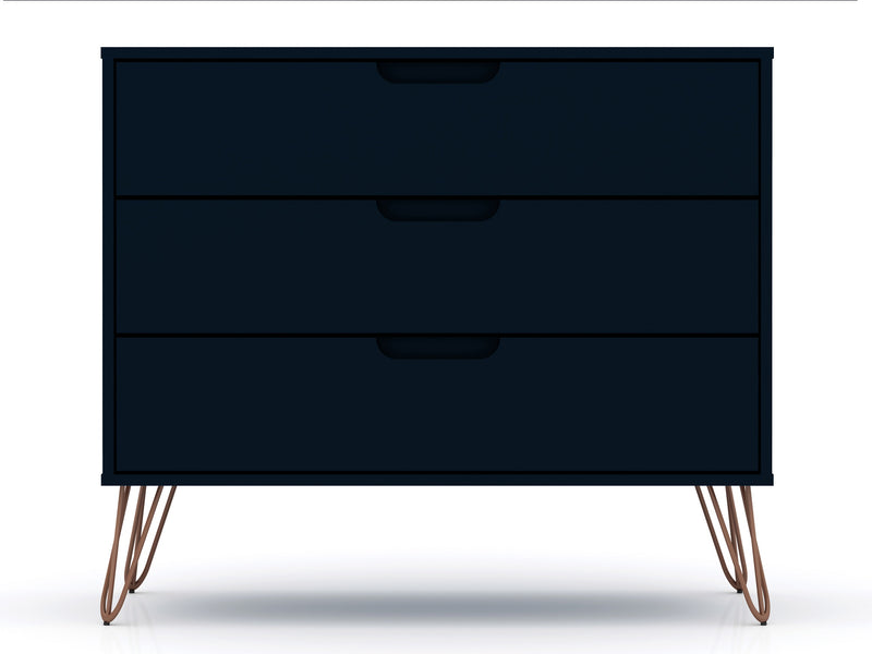 Manhattan Comfort Rockefeller Mid-Century Modern Dresser with 3-Drawers - Tatiana Midnight Blue