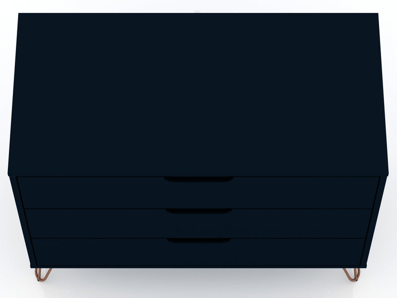 Manhattan Comfort Rockefeller Mid-Century Modern Dresser with 3-Drawers - Tatiana Midnight Blue