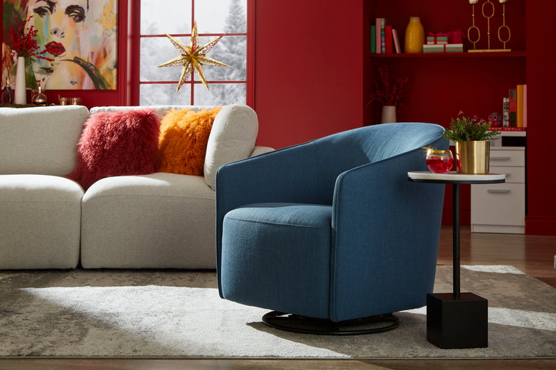 Sabrina 14\" Accent Table - Black with White Marble Look Top