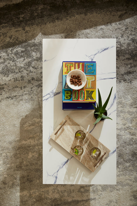 Verona 47.25\" Modern Coffee Table - White Marble Look with Black Metal Base