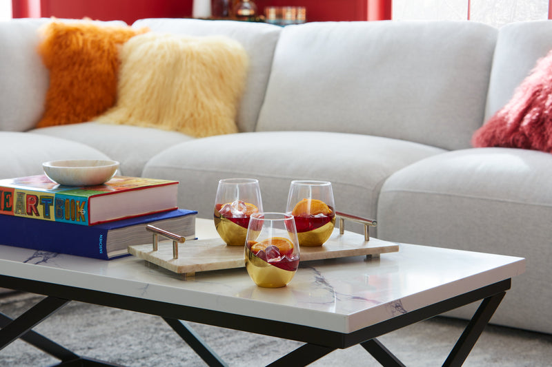 Verona 47.25\" Modern Coffee Table - White Marble Look with Black Metal Base