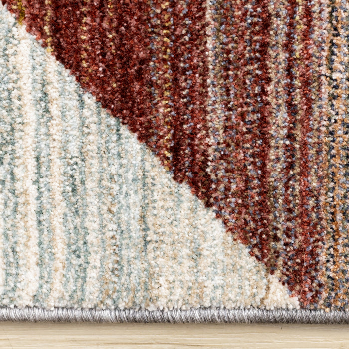 Olivia Distressed Geometric Red White Grey Area Rug - 7'10\" x 10'2\"