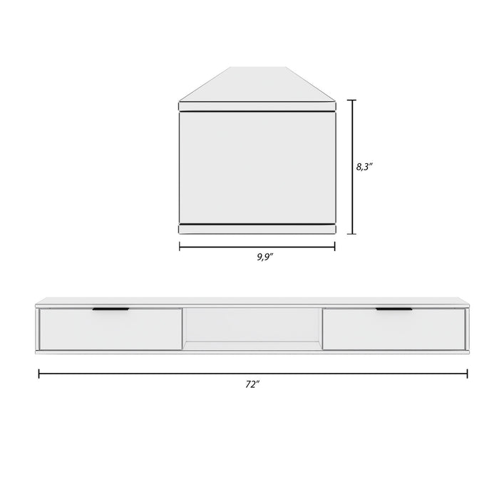 Nordika Slim 72\" Wall-Mounted TV Stand with 2 Storage Cabinets - Black