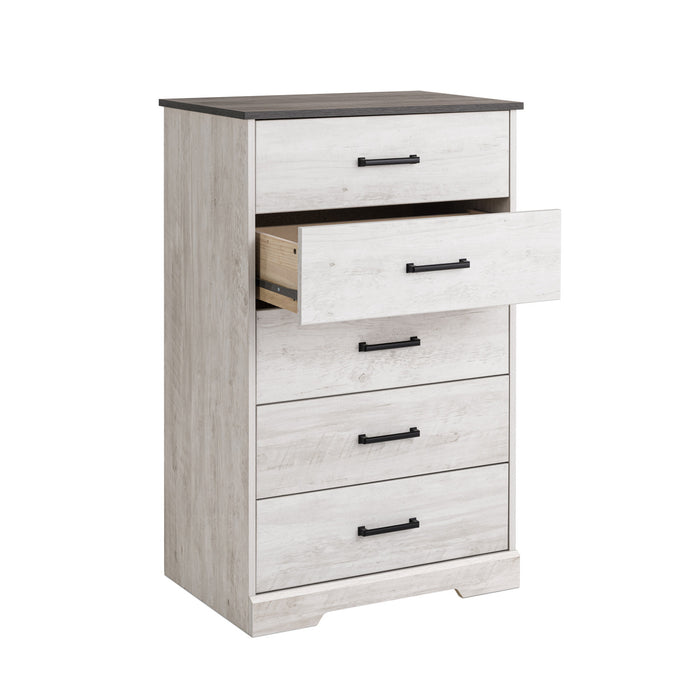 Prepac Rustic Ridge 27.5\" 5-Drawer Chest - Washed White