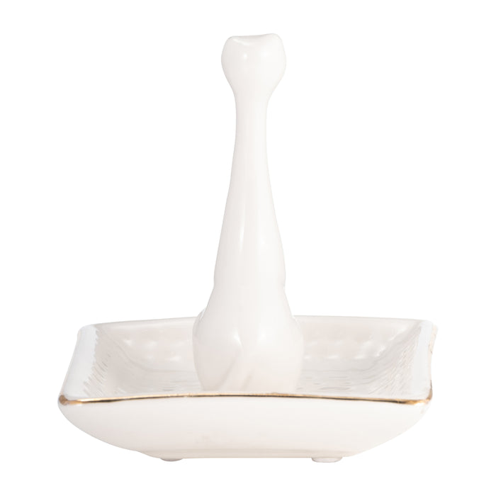 Porcelain Square Cat Ring Holder - White and Gold