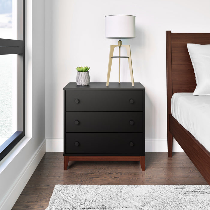 Prepac Nordik 3-Drawer Nightstand - Black and Cherry