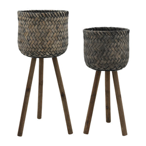 Bamboo Planter on Stand - Set of 2