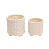 Ceramic 6\"/8\" White Footed Planter with Dots - Set of 2