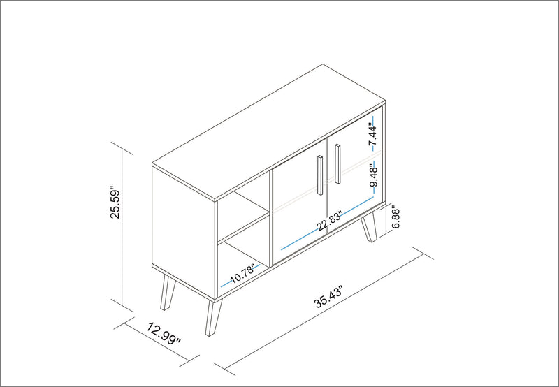 Manhattan Comfort Mid-Century Modern Amsterdam 35.43\" Sideboard with 4 Shelves - White