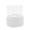 Ceramic Glass 5\" Chevron Pillar Candle Holder - White
