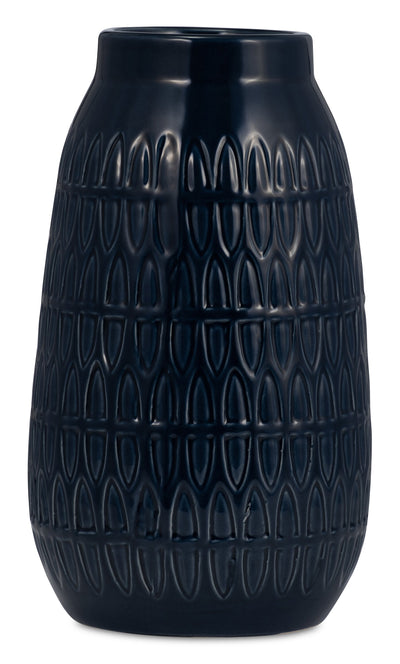 Navy Blue 10" Carved Vase|Vase gravé bleu marine de 10 po