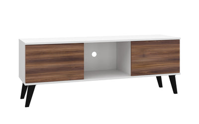 Manhattan Comfort Doyers 53.15" Mid-Century Modern TV Stand - White & Nut Brown|Meuble pour téléviseur Doyers de Manhattan Comfort de 53,15 po de style moderne du milieu du 20e siècle - blanc et brun noix