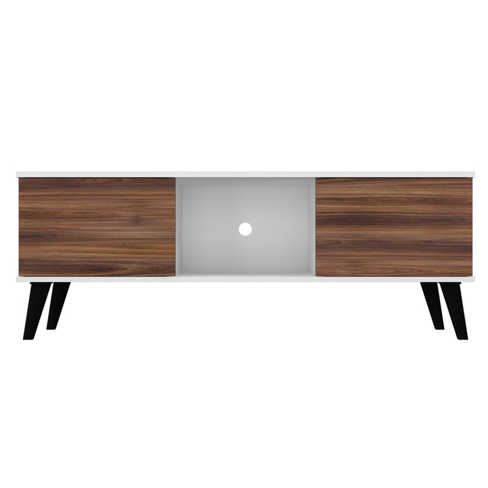 Manhattan Comfort Doyers 53.15\" Mid-Century Modern TV Stand - White & Nut Brown