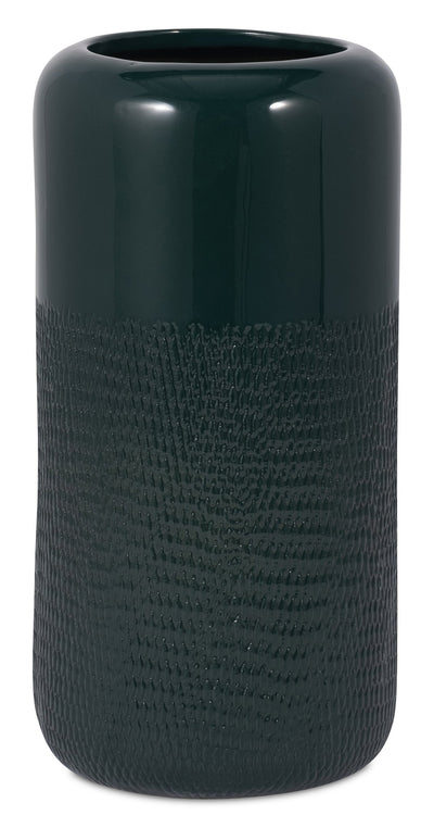 Forest Green 10" Ceramic Grooved Vase|Vase rainuré en céramique vert forêt de 10 po