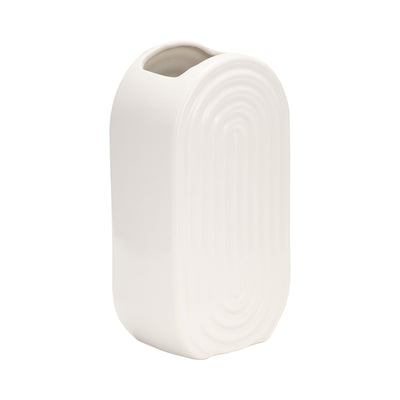Ceramic 9" Oval Ridged Vase - White|Vase ovale strié de 9 po en céramique - blanc