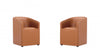 Anna Round Modern Vegan Leather Armchair in Saddle Brown - Set of 2