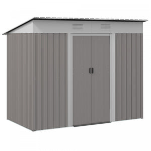 Outsunny 7' X 4' Metal Outdoor Storage Shed W/ Sliding Doors Light Grey