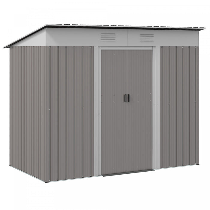 Outsunny 7' X 4' Metal Outdoor Storage Shed W/ Sliding Doors Light Grey