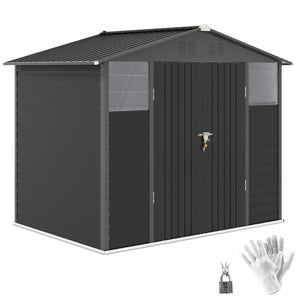 Outsunny 8' X 6' Outdoor Storage Shed, Metal Tool Shed, Dark Grey
