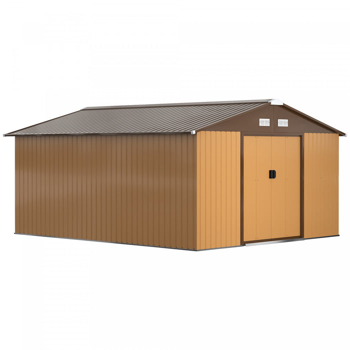 Outsunny 11' X 13' Garden Storage Shed With Double Sliding Door And 4 Ventilation Slots, Garden Tool House For Backyard, Patio, Lawn, Yellow