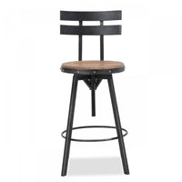 Denise Bar Stool With Swievl & Adjustable Wood Seat, Metal Frame - Antique Black