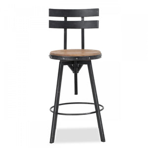 Denise Bar Stool With Swievl & Adjustable Wood Seat, Metal Frame - Antique Black