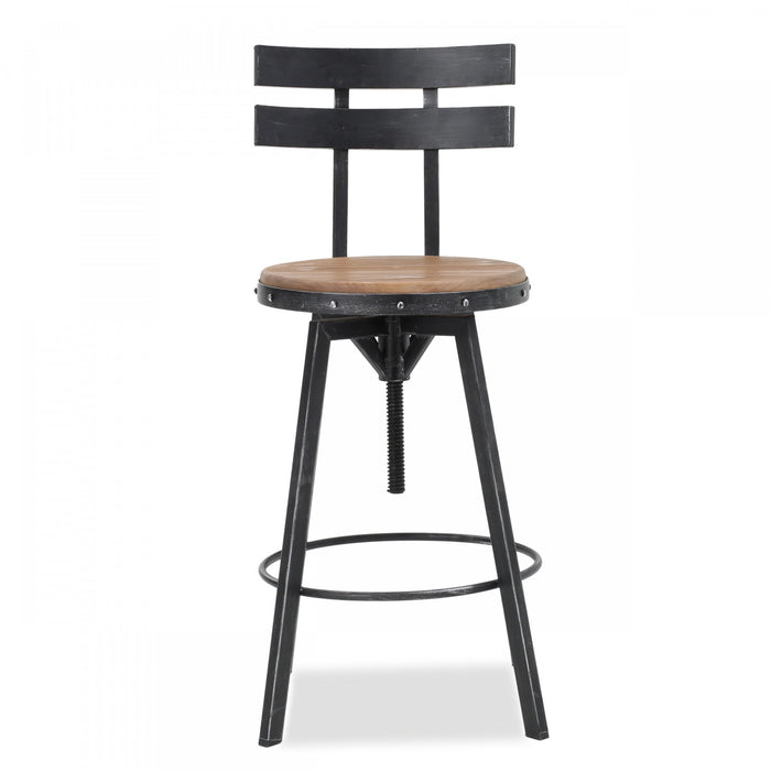 Denise Bar Stool With Swievl & Adjustable Wood Seat, Metal Frame - Antique Black