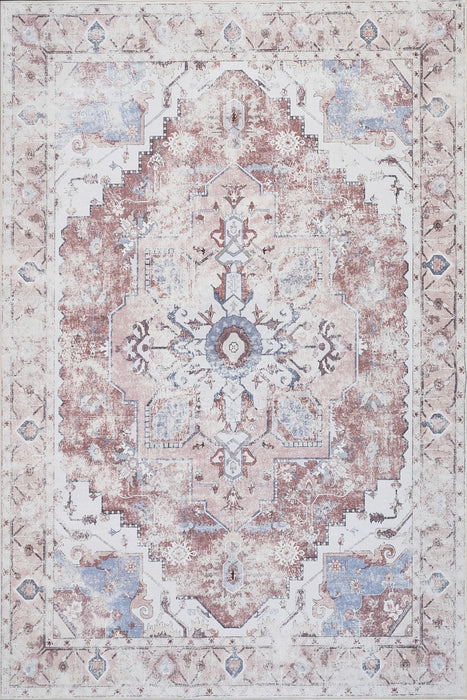 Aqua Rustic Washable Non-slip Low Pile Area Rug 8'x10'