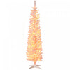 Homcom 6' Slim Snow Flocked Artificial Christmas Tree With Light, Pink
