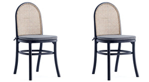 Manhattan Comfort Set Of 2 Paragon Dining Chairs with Grey Cushions - Black & Cane