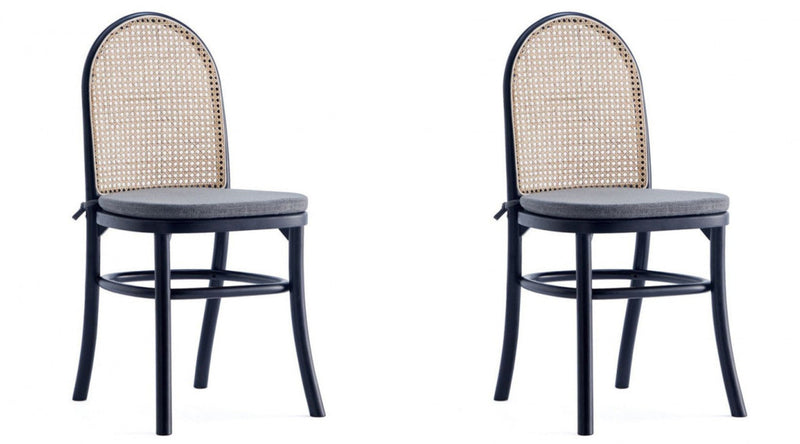 Manhattan Comfort Set Of 2 Paragon Dining Chairs with Grey Cushions - Black & Cane