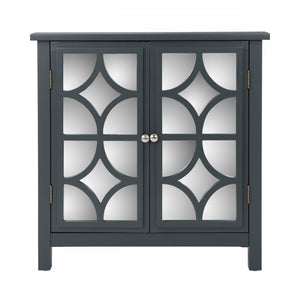 Joyce Solid Firwood Double Door Cabinet With Mirrored Finish,charcoal Grey Accent Cabinet
