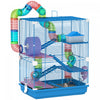 PawHut 5 Tiers Hamster Cage Portable Animal Travel Carrier Habitat with Exercise Wheels Play Tube Water Bottle Dishes House Ladder for Gerbils, Dark Blue