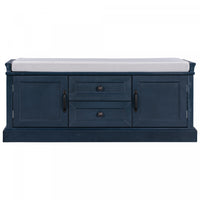 Boyce Solid Wood Storage Bench With 4-door Shoe Cabinet With Cushion - Antique Navy