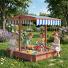 Outsunny Wooden Sandbox with Cover, Kids Sandbox Outdoor with Adjustable Canopy, Seats, and Bottom Liner for Backyard, Beach, 47\" x 47\" x 47\", Gift for Ages 3-6, Dark Brown