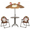 Outsunny Kids Folding Picnic Table And Chair Set Pattern Outdoor Garden Patio Backyard With Removable & Height Adjustable Sun Umbrella Brown