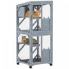 PawHut Catio Outdoor Cat Enclosure, Wooden Cat House on Exercise Wheels Indoor Outdoor, Kitty Cage with Resting Box, Waterproof Roof, for 2 Cats, 25.6\" x 25.6\" x 63\", Dark Grey