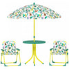 Qaba Kids Picnic Table, Kids Table and Chair Set with 2 Folding Chairs and Removable Umbrella, Jungle Theme Portable Children Outdoor Furniture for Backyard, Garden, Patio, Green