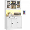 HOMCOM Kitchen Pantry Cabinet with LED Light, Storage Hutch, White