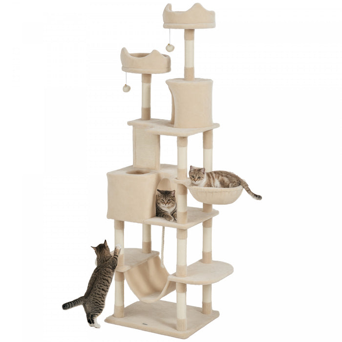 Pawhut Cat Tower, 81\" Cat Tree For Large Cats Adult W/ Scratching Posts, Scratching Board, Cat Condos, Cat Beds, Hammocks, Jumping Platforms, Toy Balls, Rope Cat Toy, Beige