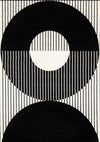 Florence Black White Stripes and Hollow Circle Modern Design, 4'7\" x 6'7\" Indoor Area Rug