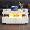 Lucas LED Coffee Table with Storage Drawers and Open Shelves,White