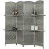 HOMCOM Folding Privacy Screen with Shelves, 4 Panel Room Divider, Grey
