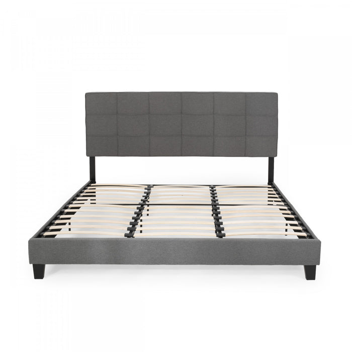 Lucia Upholstered Platform Bed Frame With Tufted Waffle Stitching,king Size,charcoal King Bed